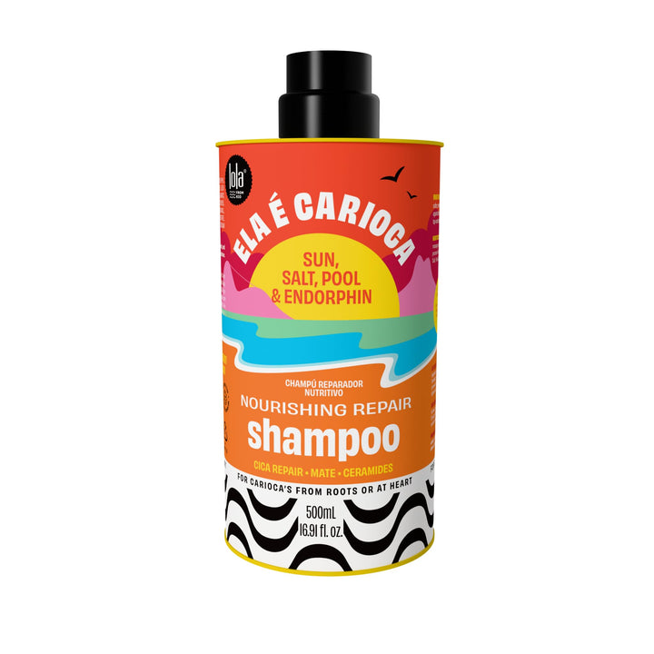 Lola Ela E Carioca front packaging showing nourishing shampoo benefits