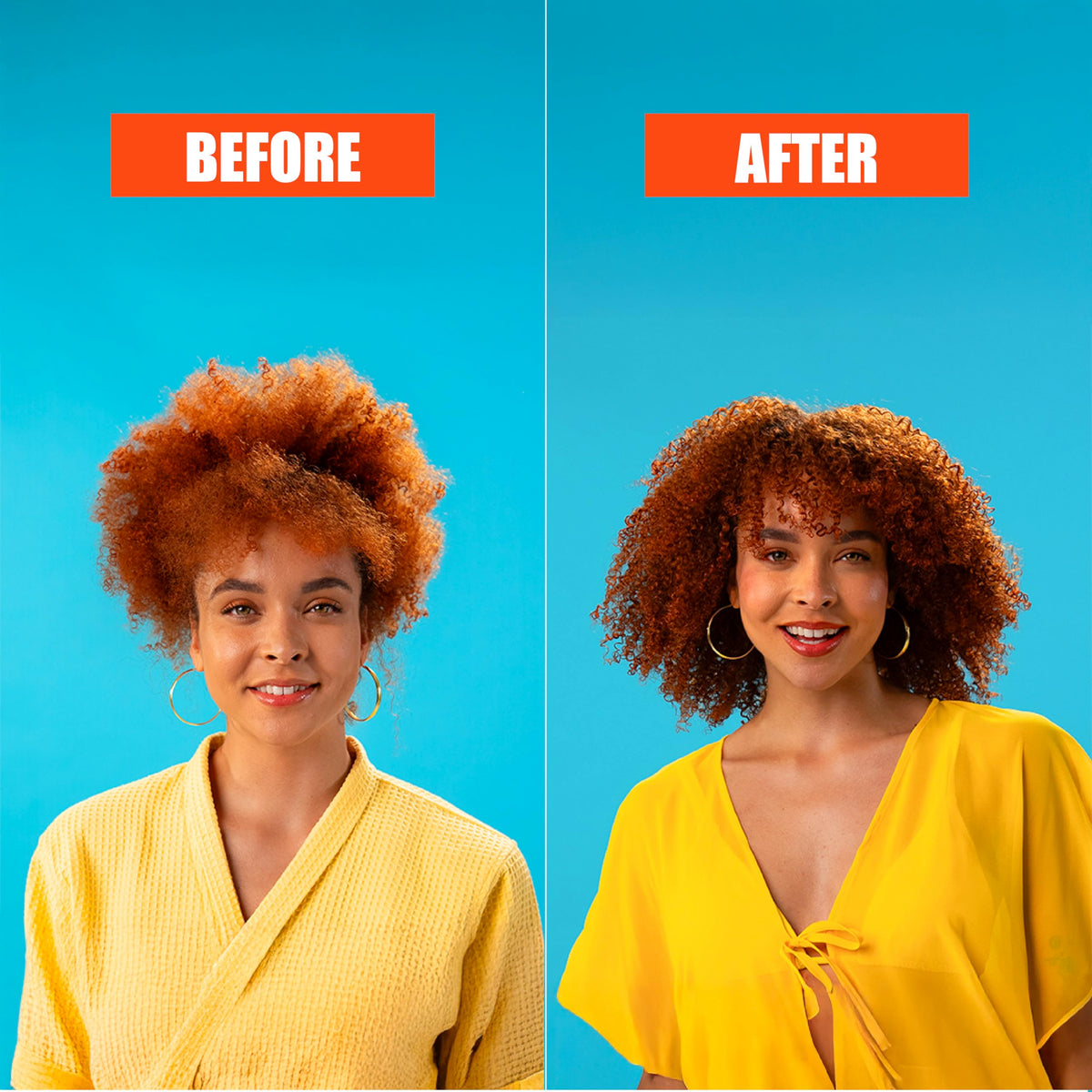 Lola before and after curls demonstrating improved definition and softer texture