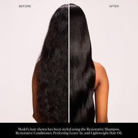 LolaVie being applied to damp hair in bathroom demonstrating easy use