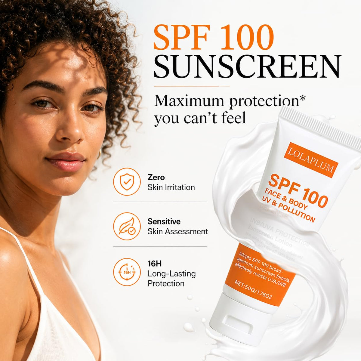 LOLAPLUM close-up of sunscreen texture highlighting lightweight absorbent finish