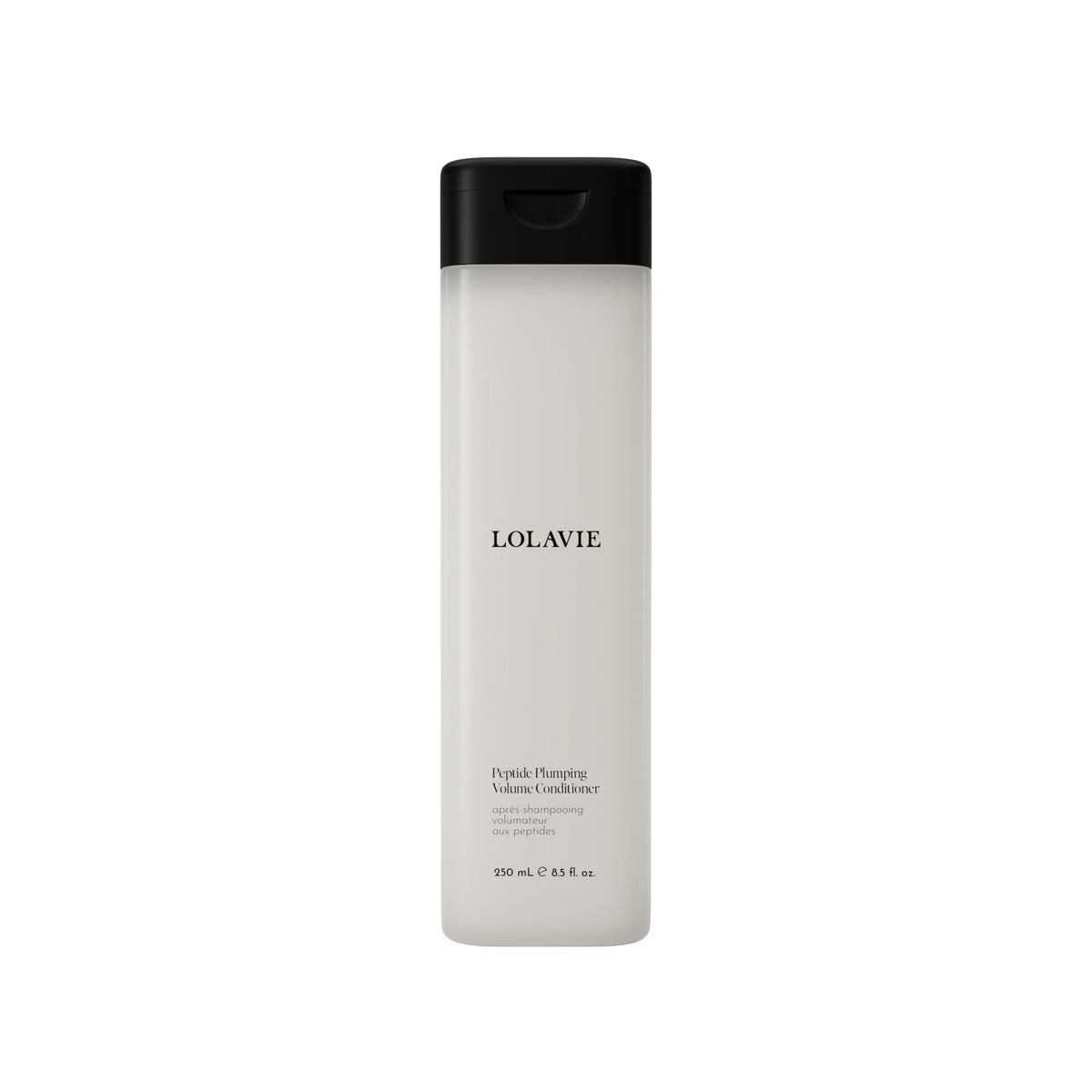 LolaVie conditioner bottle front view shows sleek packaging and volumizing benefit