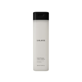LolaVie conditioner bottle front view shows sleek packaging and volumizing benefit