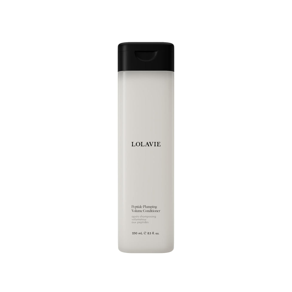 LolaVie conditioner bottle front view shows sleek packaging and volumizing benefit