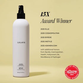 LolaVie 12 oz bottle beside a common object to show scale and travel-friendly size