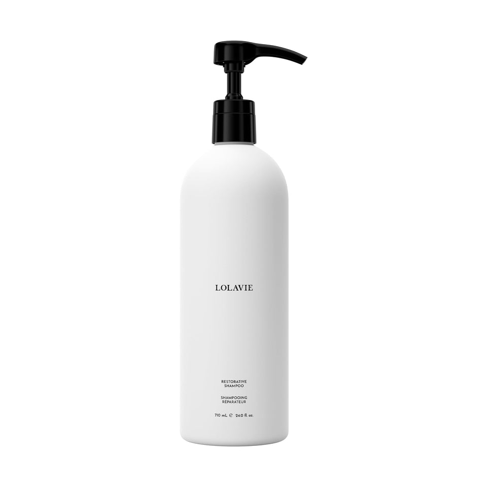 LolaVie front bottle view showing 24 oz restorative shampoo for repair