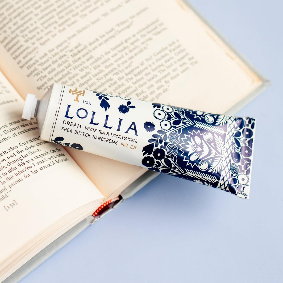 LOLLIA handcreme staged as a gift on a vanity to inspire gifting
