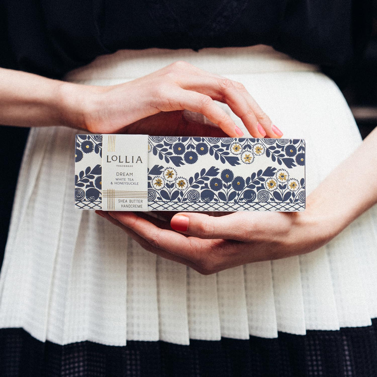 LOLLIA ingredients display with macadamia and shea showing nourishing quality