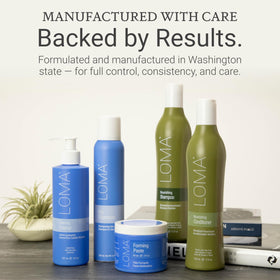 Loma Calming Crème in a bathroom styling scene conveying everyday use and apricot mango scent appeal