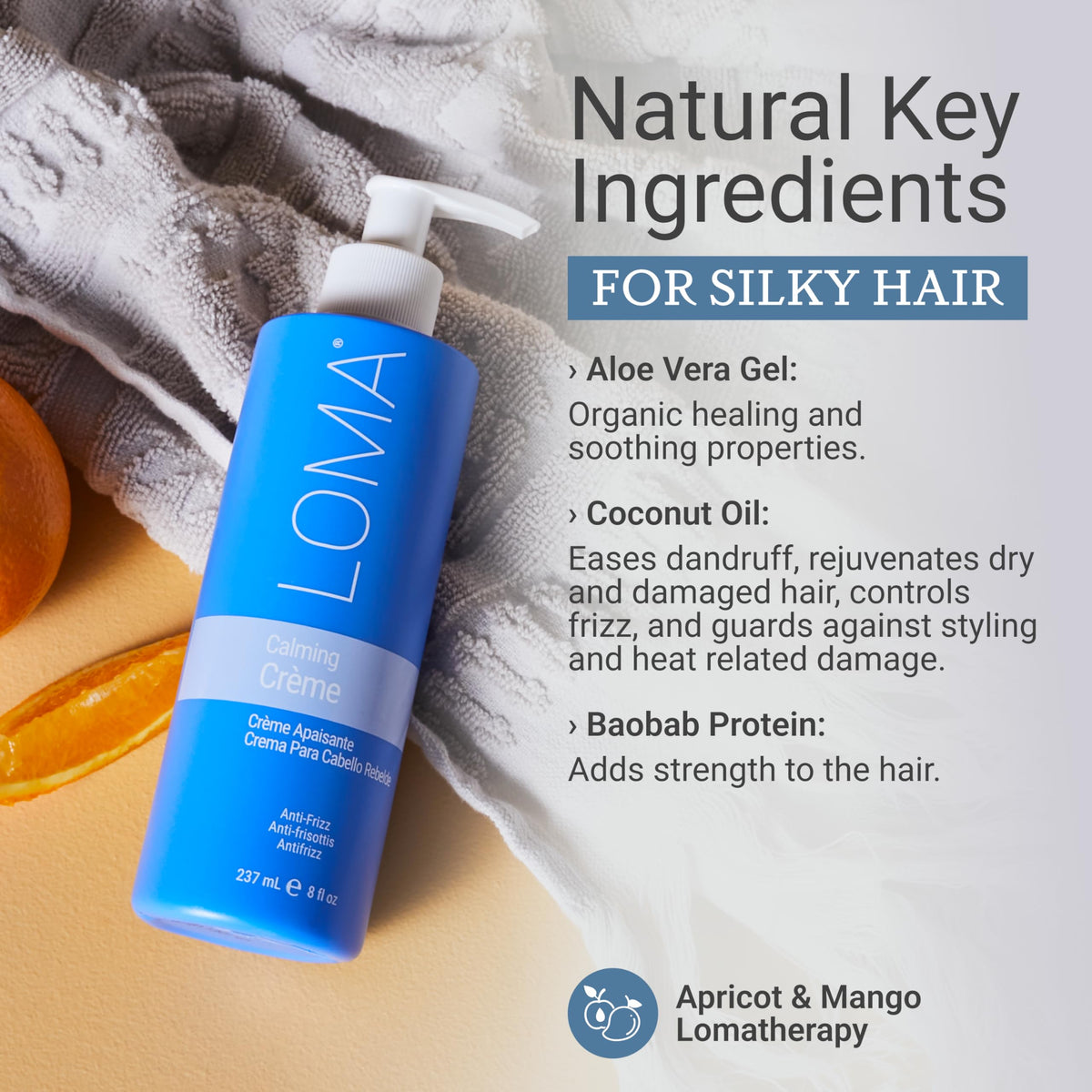 Loma Hair Care closeup of creamy texture showing weightless finish and smooth slip