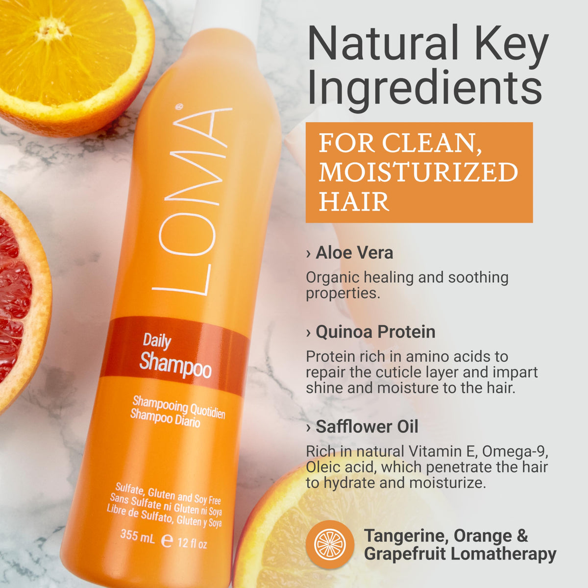 Loma shampoo lather texture showing gentle foaming and clarifying effect