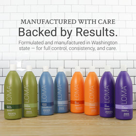 Loma duo salon backbar display showing professional-sized bottles and cost-effective benefit