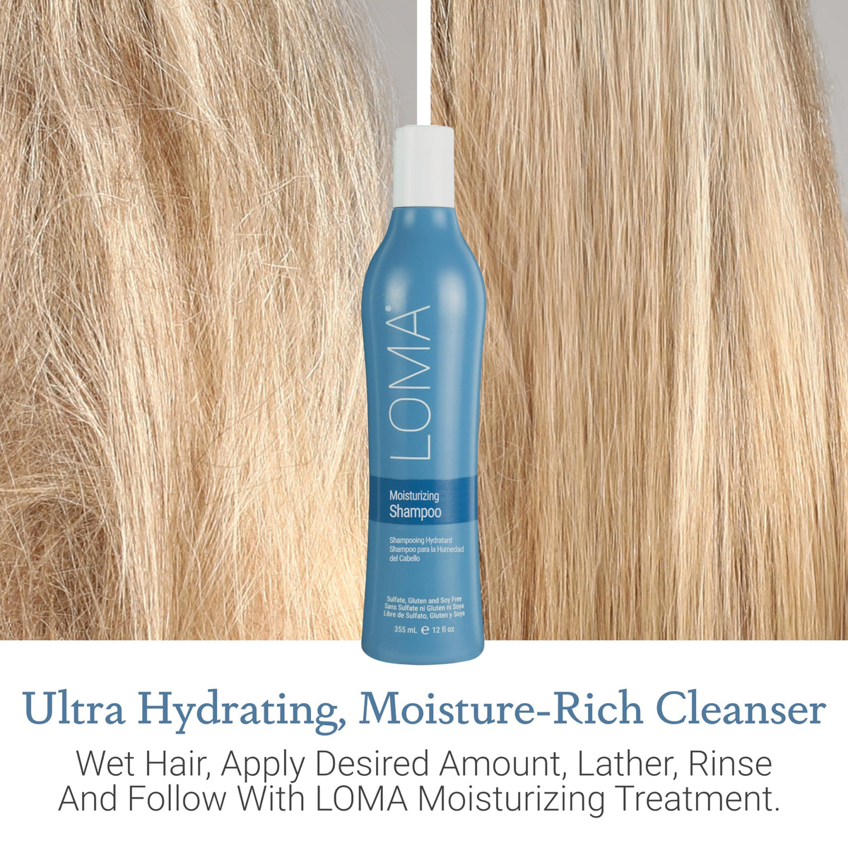 Loma hair after use showing shiny, soft strands and visible moisture improvement