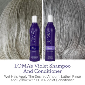 Loma in bathroom use on blonde hair demonstrating toning effect and salon-quality benefit
