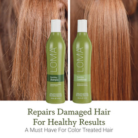 LOMA shampoo and conditioner in shower demonstrating gentle cleansing and conditioning benefit