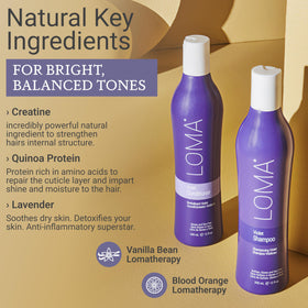 Loma shampoo lathering in sink during use, clarifies brassiness removal benefit