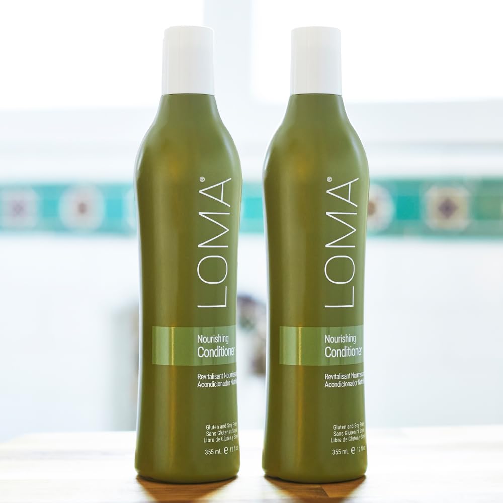 Loma nourishing conditioner bottle on shelf showing 12 ounce scale and compatibility