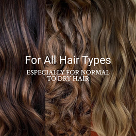 Loma oil mid-lengths and ends before and after using product showing improved shine