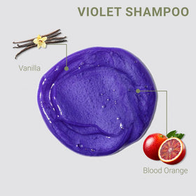 Loma shampoo texture close-up showing creamy blue-violet lather that neutralizes brass