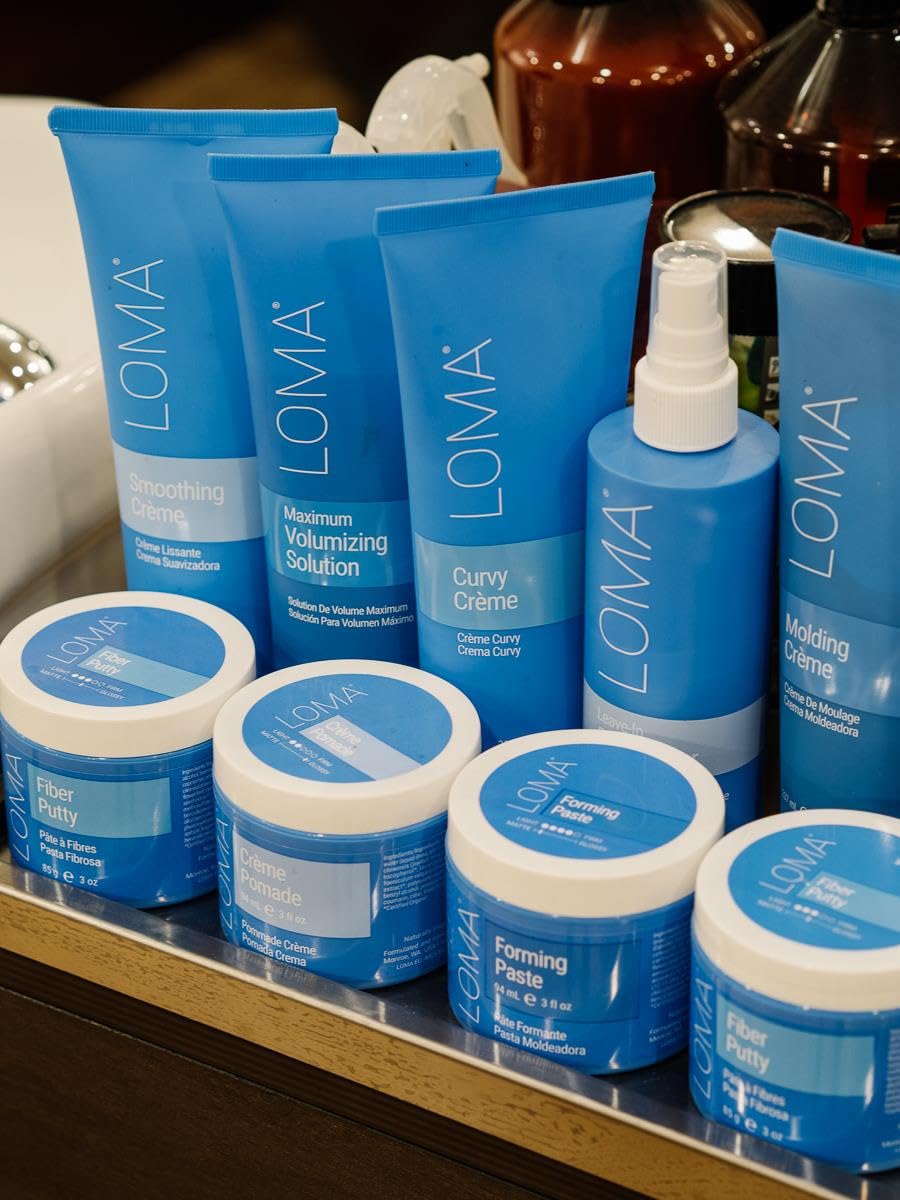 Loma before and after smoothing comparison highlighting reduced frizz and gloss
