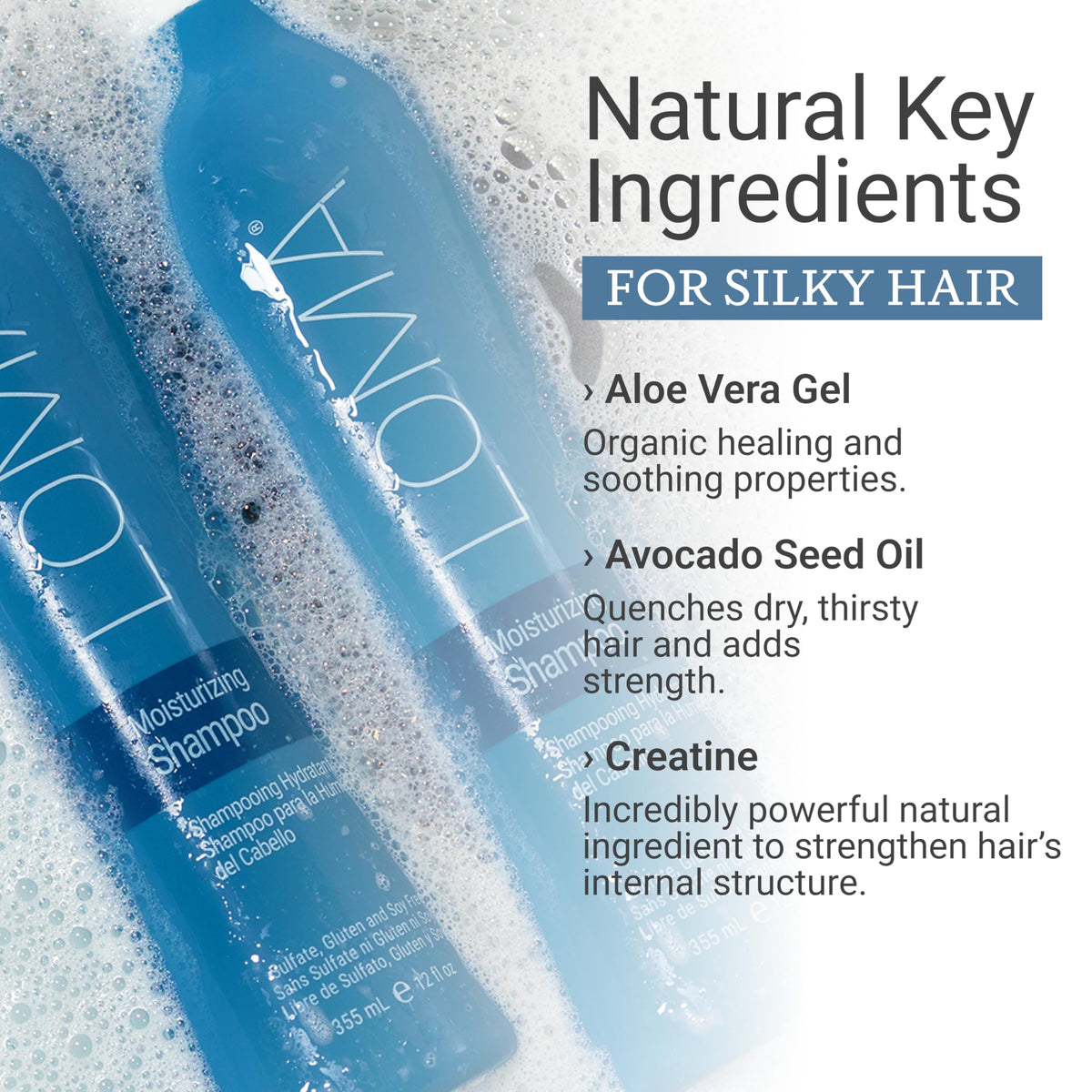 Loma shampoo texture close-up highlighting creamy lather and moisturizing feel
