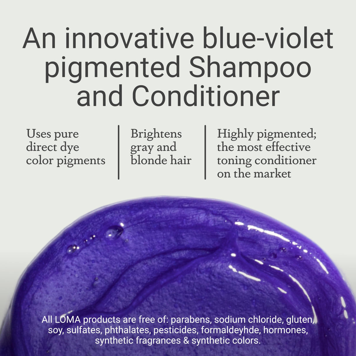 Loma violet label ingredients detail showing sulfate-free formula and cleaner-ingredient benefit