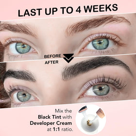 Lomansa open kit layout with developer, dye, brush, spoon and gloves for easy use