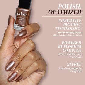 LONDONTOWN Affogato on nails swatch showcasing neutral nude-brown shade