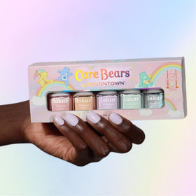 LONDONTOWN brush stroke swatches of Care Bears shades, showing smooth texture and even coverage