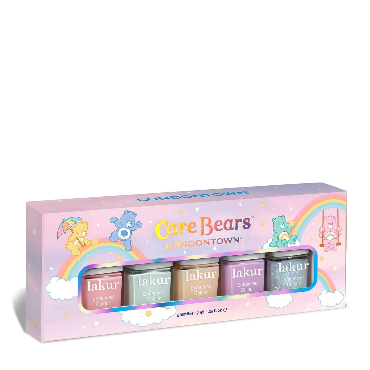 LONDONTOWN manicure demo wearing Care Bears polish, showing salon-quality shine on nails