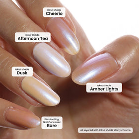 LONDONTOWN manicure lifestyle scene showing chrome topper on hands for modern look