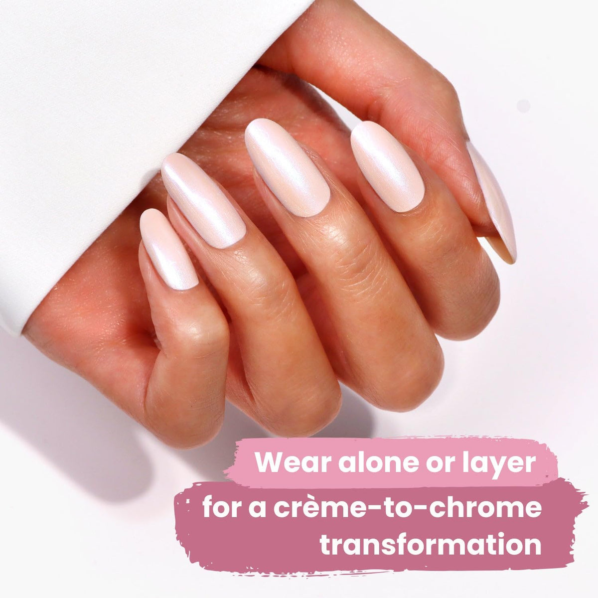 LONDONTOWN chrome glaze swatch on finger creating reflective metallic shine
