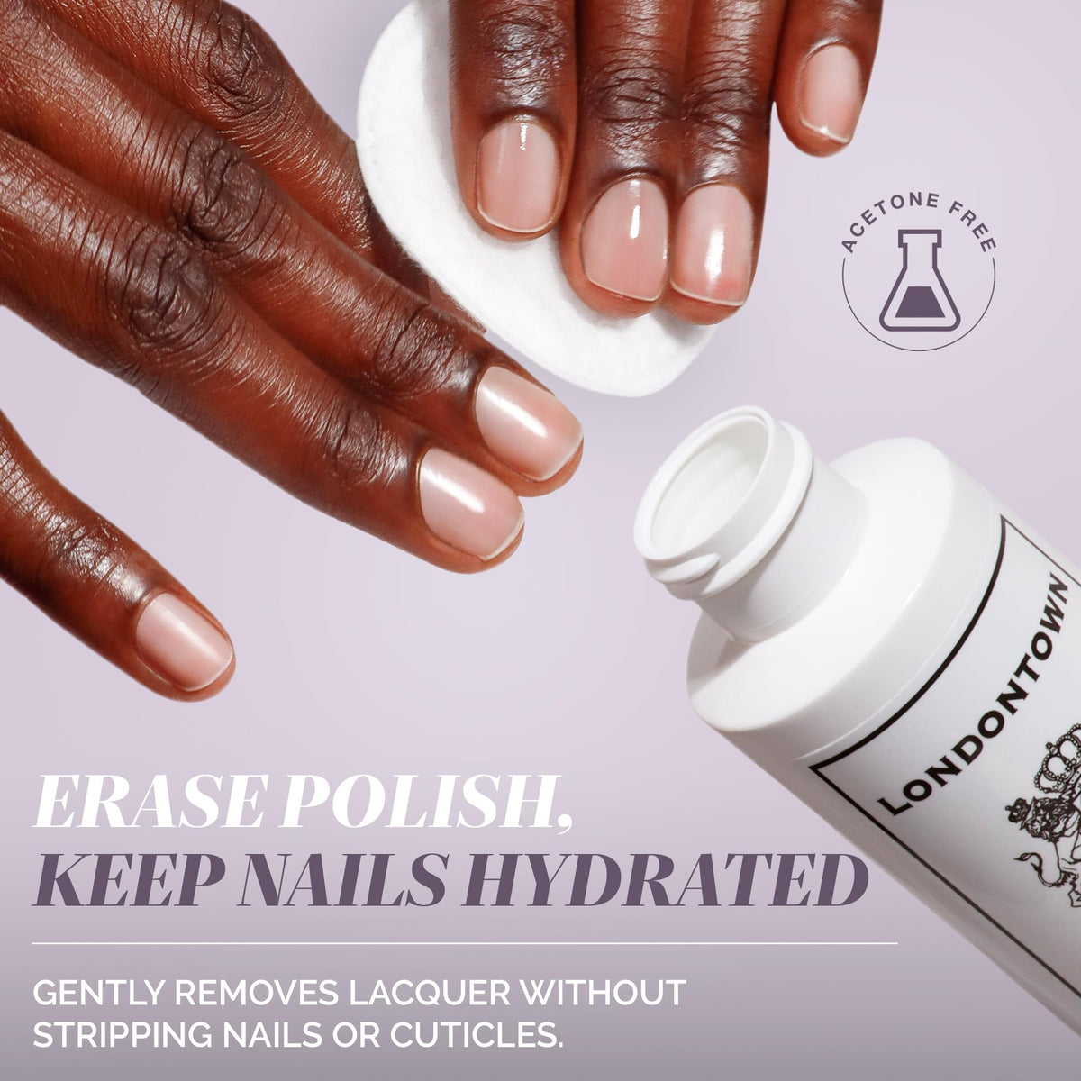 LONDONTOWN close-up of liquid texture highlighting gentle formula and quick polish removal