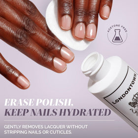 LONDONTOWN close-up of liquid texture highlighting gentle formula and quick polish removal