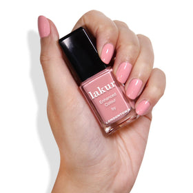 Hand swatch of LONDONTOWN Desert Flower on nails showing gel-like shine and even coverage