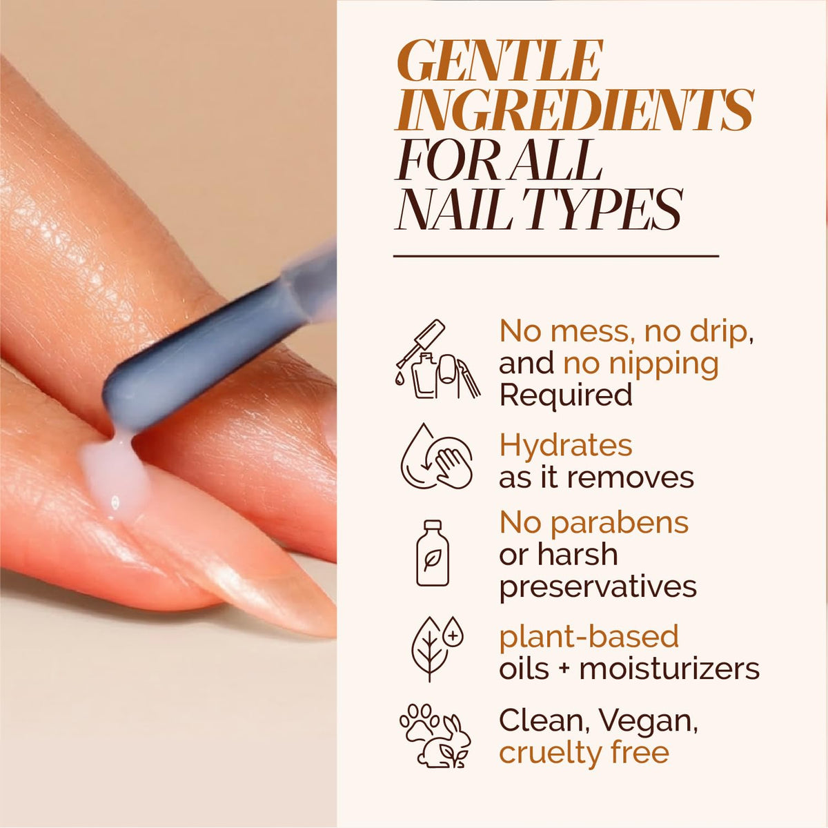 LONDONTOWN product applied to nail edge demonstrating safe softening and removal