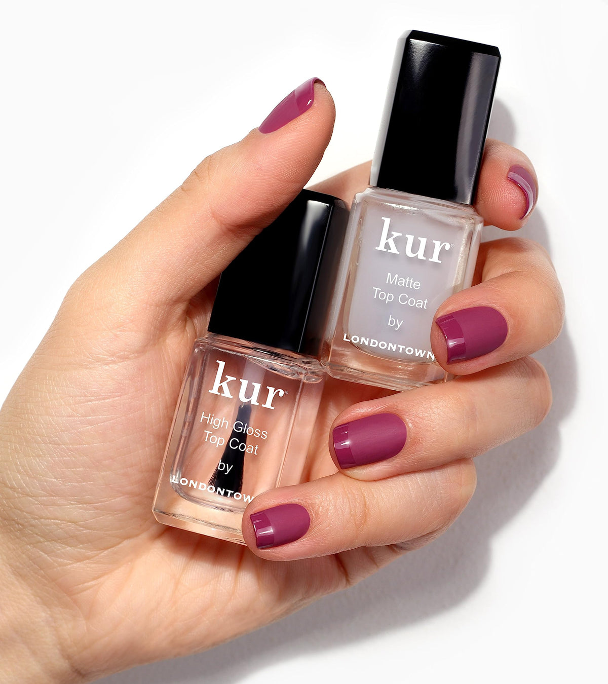 LONDONTOWN swatch on nail highlighting glass-like shine and color enhancement