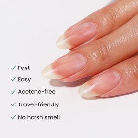 LONDONTOWN pad in hand removing polish demonstrating fast, low‑mess usage benefit
