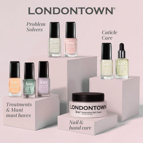 LONDONTOWN lifestyle hand shot showing natural satin-finish mani benefit