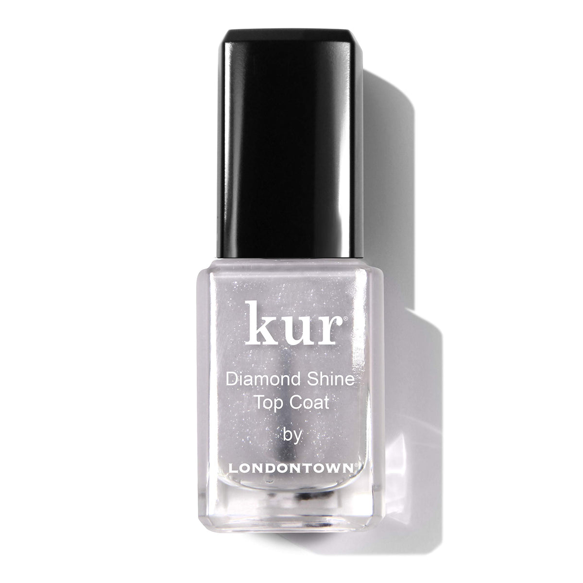 LONDONTOWN kur Top Coat front bottle showing sleek label and shimmer finish benefit