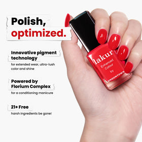 LONDONTOWN Lakur bottle paired with Kur base and top coats showing strengthened nail system benefit