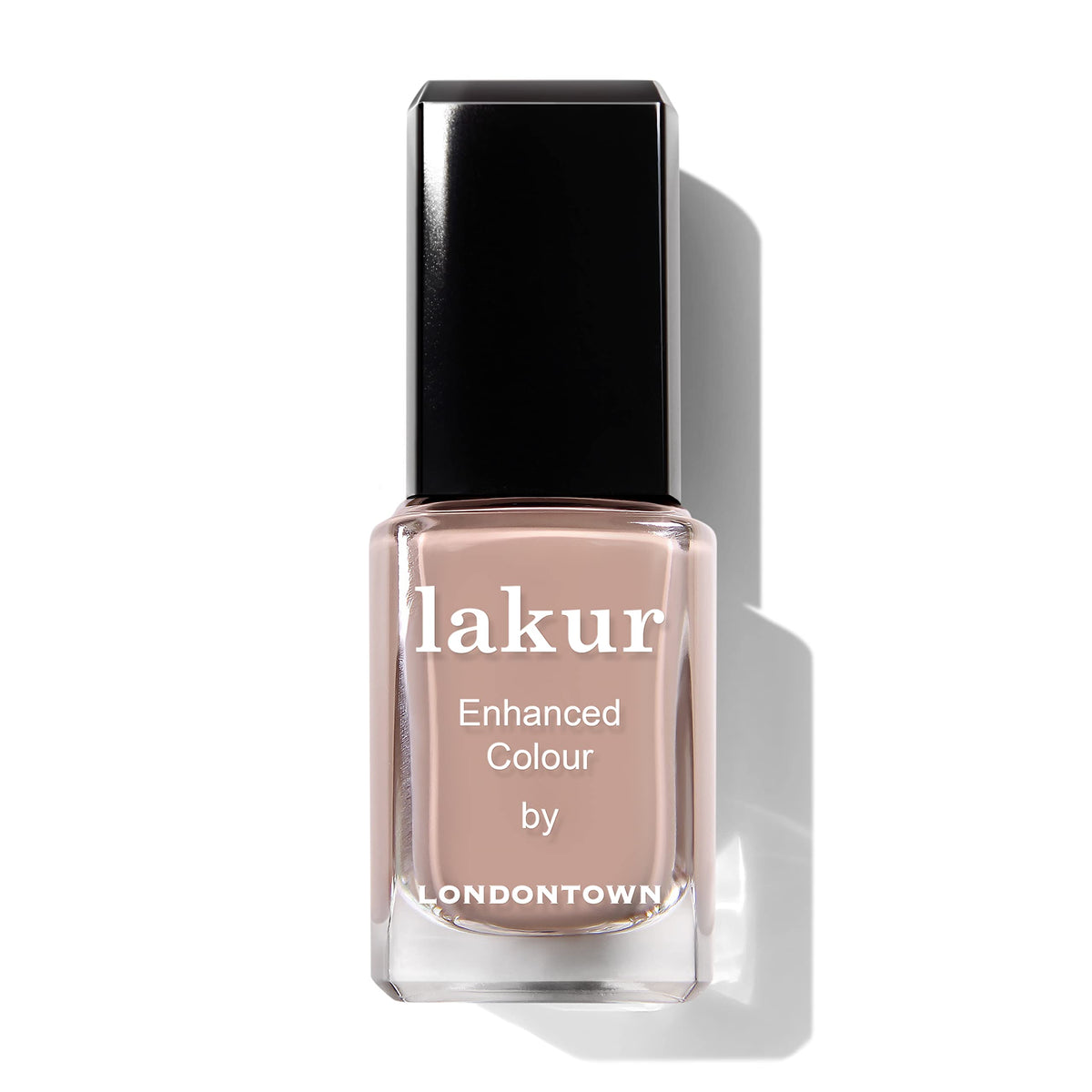 LONDONTOWN bottle front view showing Café Au Lait shade and sleek packaging benefit: polished presentation