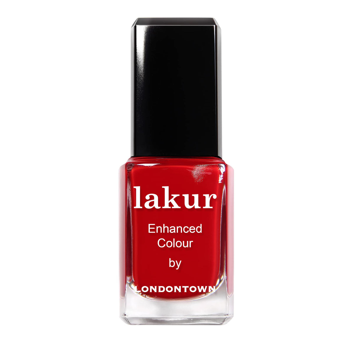 LONDONTOWN bottle front view showing vivid red shade and sleek packaging for bold color