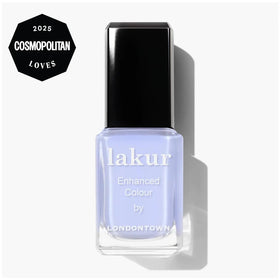 LONDONTOWN brush stroke of Cloud Nine blue showing smooth coverage benefit: streak-free finish