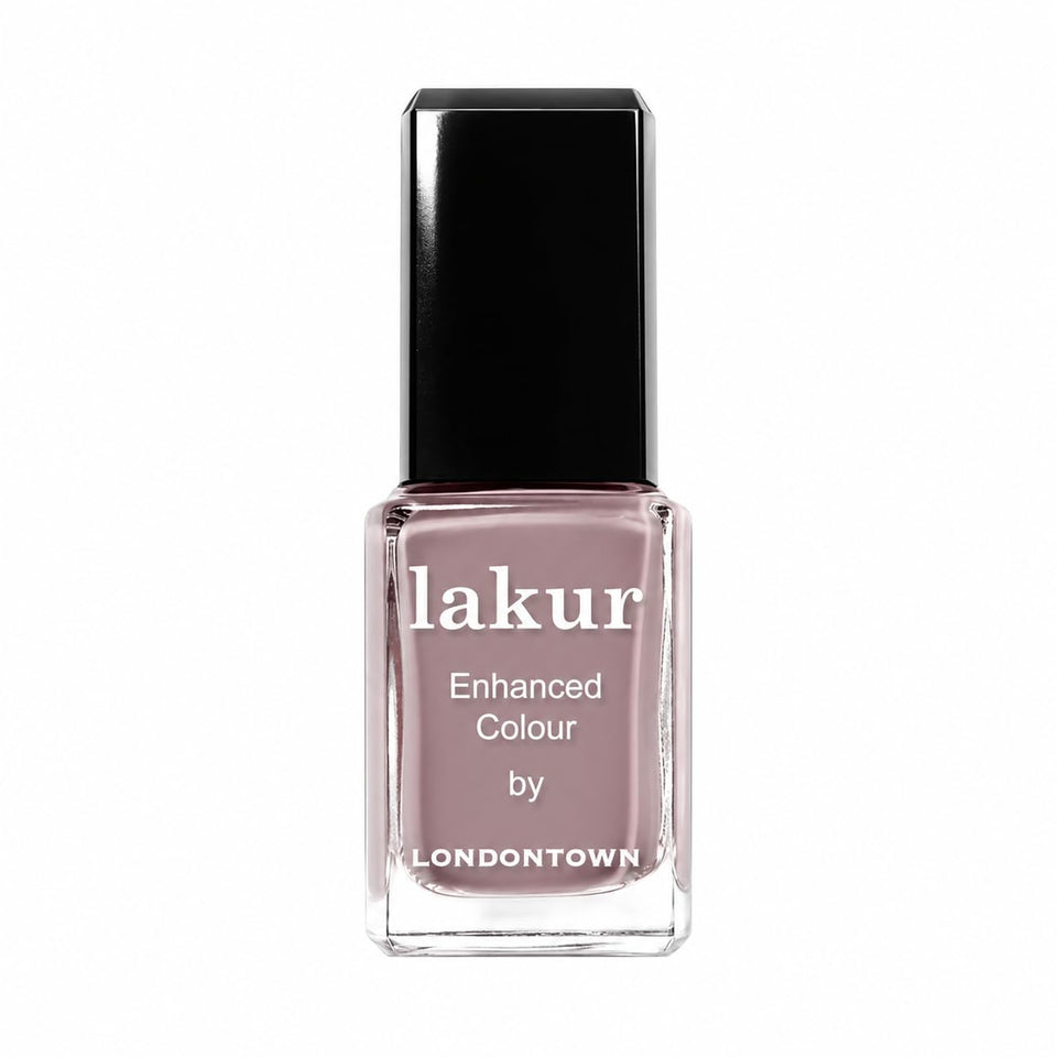 LONDONTOWN bottle front view showing sleek nude-brown shade and glossy finish