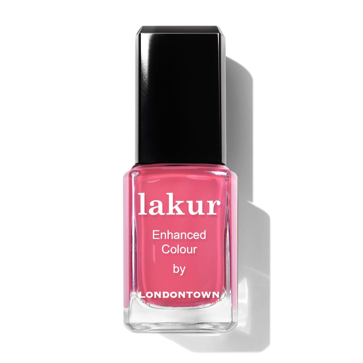 LONDONTOWN Lakur front bottle showing vibrant Electric Flamingo shade and glossy finish