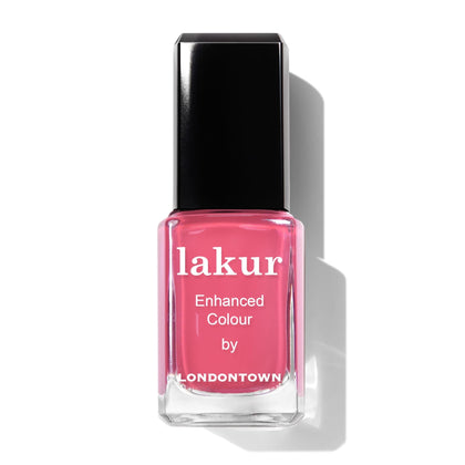 LONDONTOWN Lakur front bottle showing vibrant Electric Flamingo shade and glossy finish