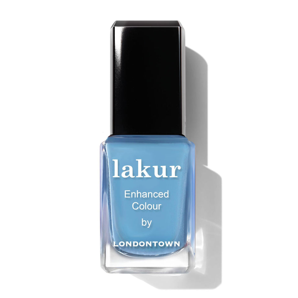 LONDONTOWN bottle front view showing Hot Spring blue and glossy finish benefit