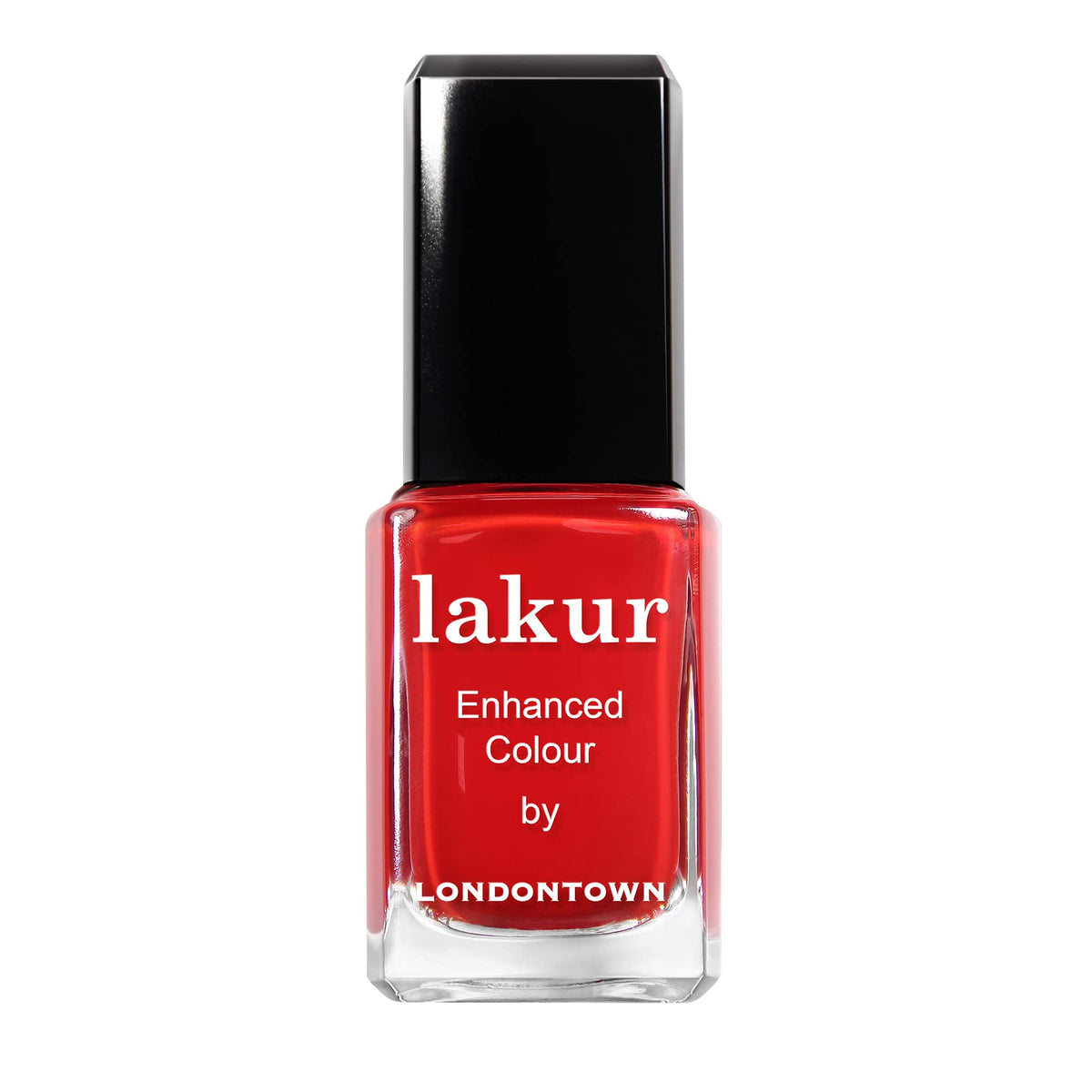 LONDONTOWN Lakur front packaging showing bold red polish and branding benefit: clear product identity