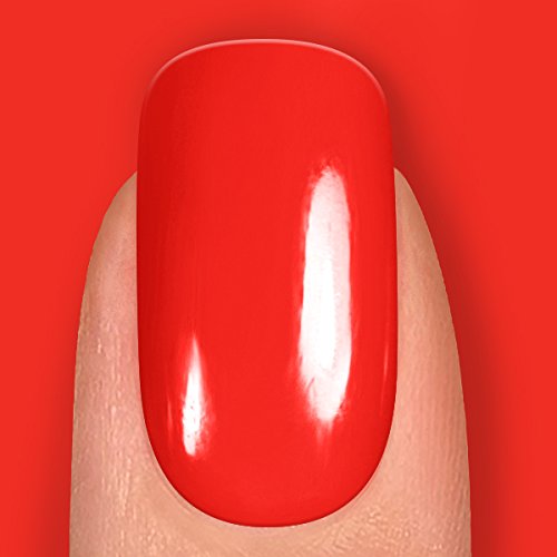 Hand wearing LONDONTOWN Picadilly Square manicure demonstrating chip-resistant vibrant color