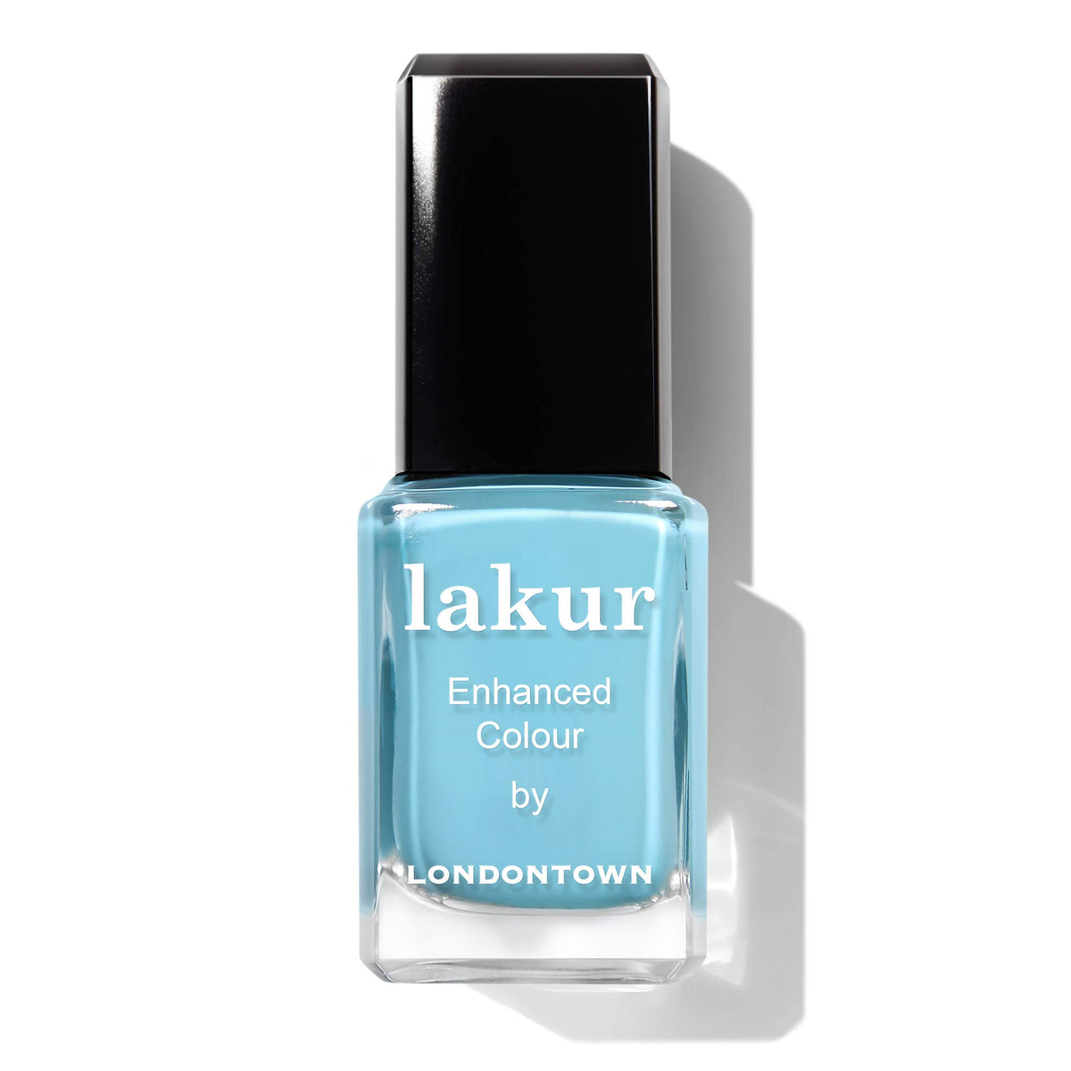 LONDONTOWN bottle front showing vivid blue lacquer and glossy finish
